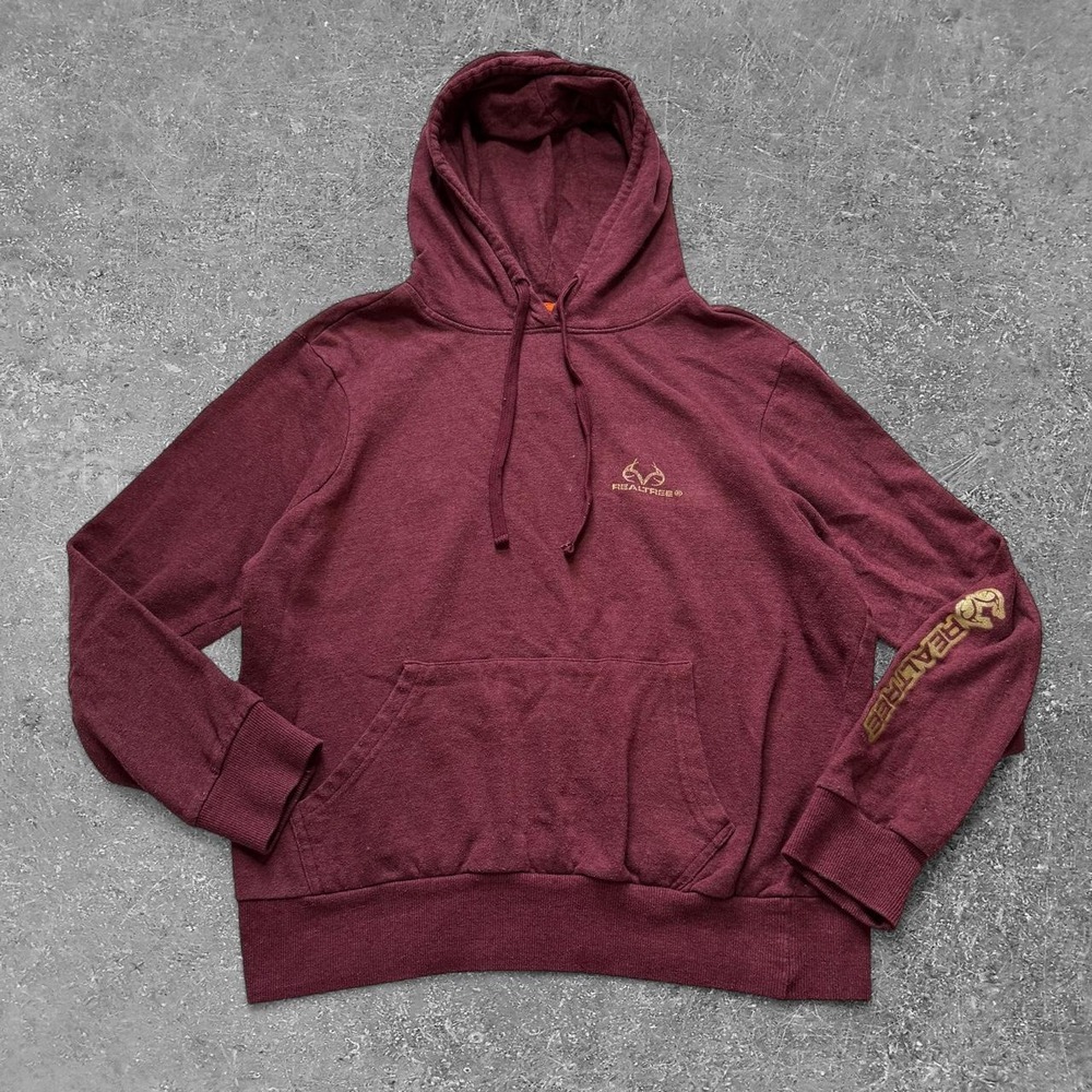 Realtree Womens Burgundy Fleece Hoodie Embroidered Logo Pullover Small